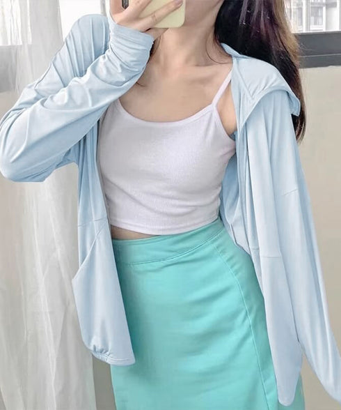 UV対策パーカー 冷感タッチカーディガン フード付き 指穴付きアウター 涼しい オーバーサイズ ジップアップトップス 紫外線対策羽織り 日焼け止めラッシュパーカー 83LIULIUB-001